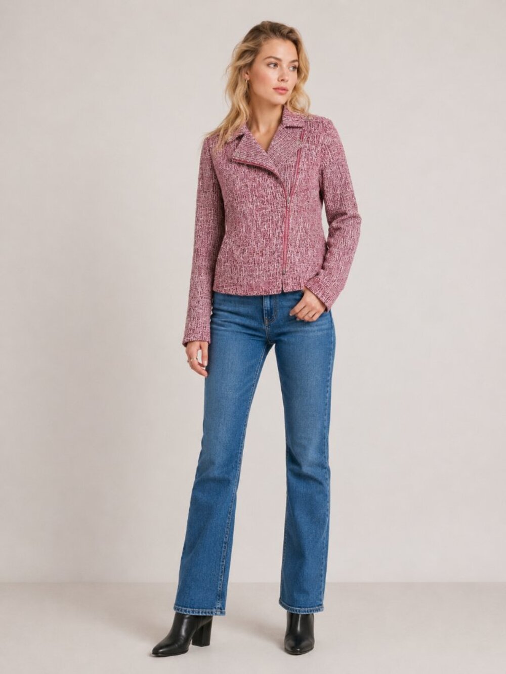 NWT White House Black Market Long Sleeve Boucle Moto Jacket Carmine 00 #WHBM27